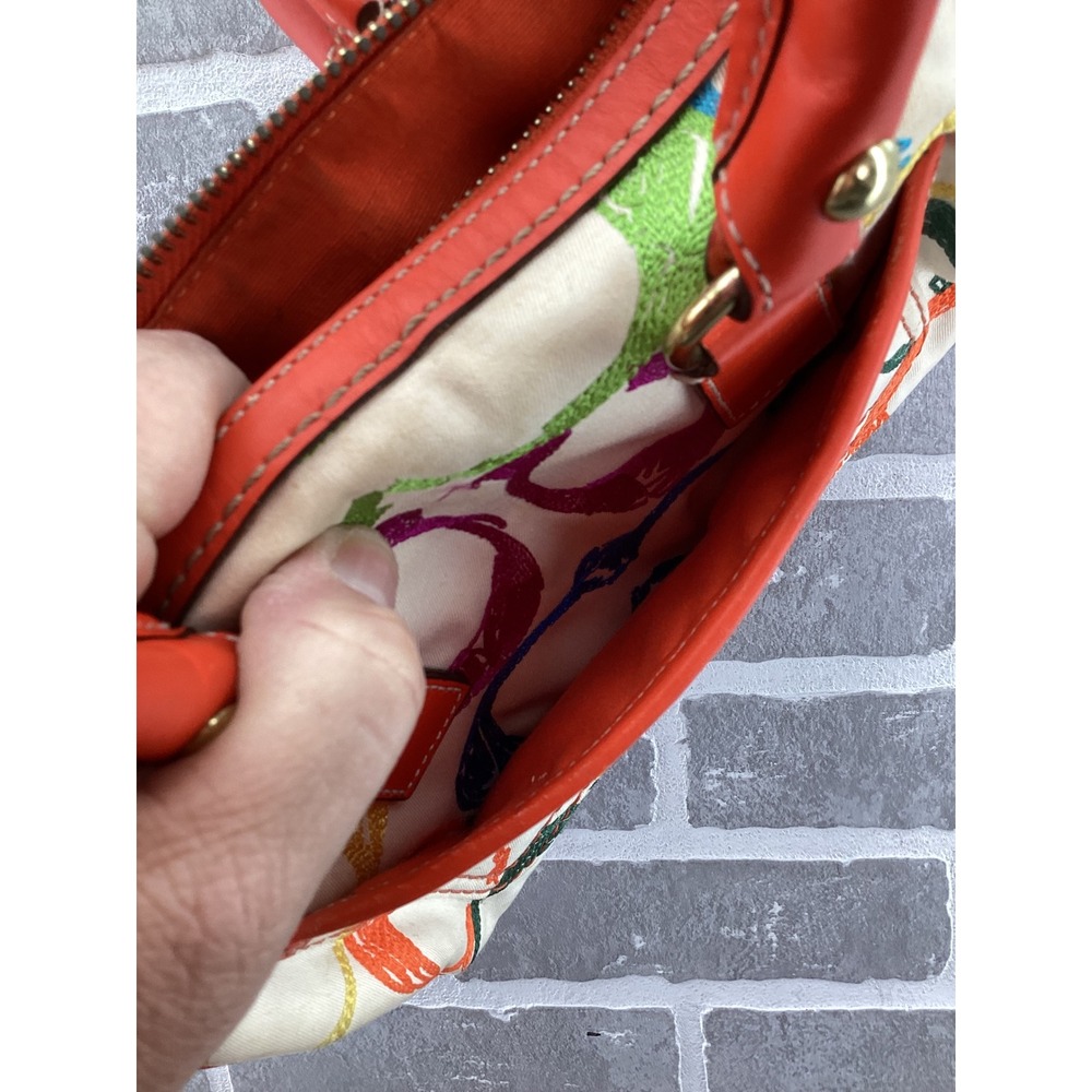 Coach Scribble Multi Color Canvas Satchel Bag Orange Leather Trim 2005 1857 - Picture 11 of 13